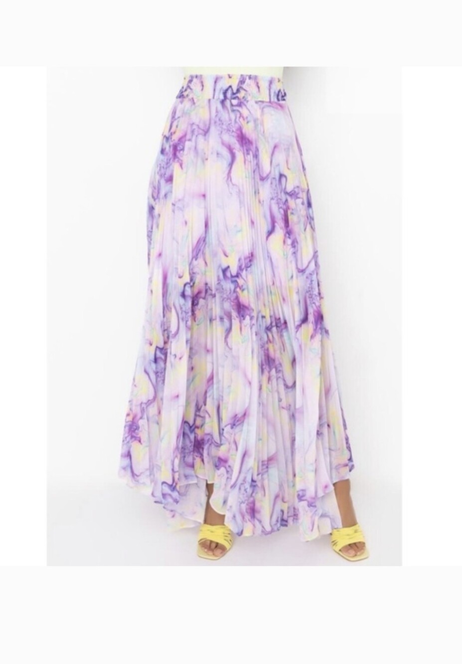 AKIRA Lavender Marble Print Pleated Maxi Skirt